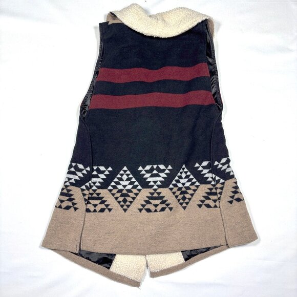 Me Jane Southwestern Sherpa Collar Wool Blend Open Front Long Vest Womens Large - Picture 10 of 10
